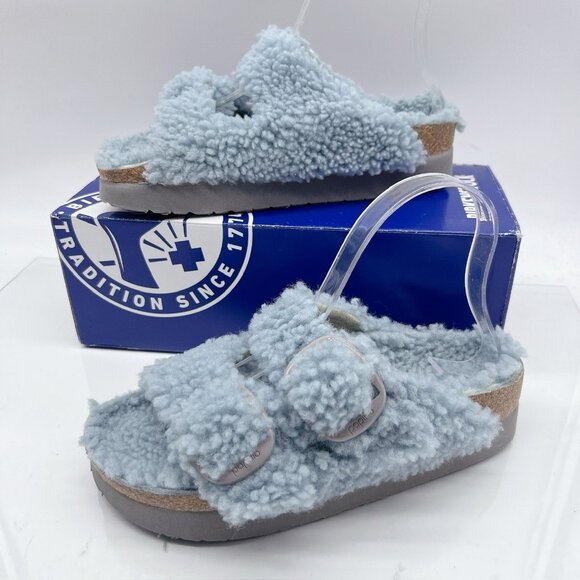 Birkenstock Arizona Big Buckle Shearling Teddy Blue Platform Sandals Women EU 42 - Picture 3 of 13